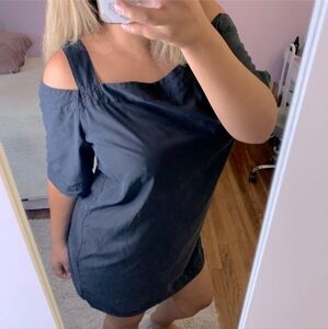 Calvin Klein Black Cold Shoulder Short Sleeve Mini Dress Women's Medium M EUC